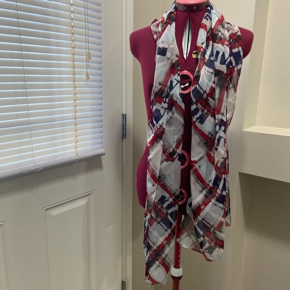 Cleo women red, white and blue plaid scarf. Size 72” long and 36” wide. Used. - Picture 1 of 6